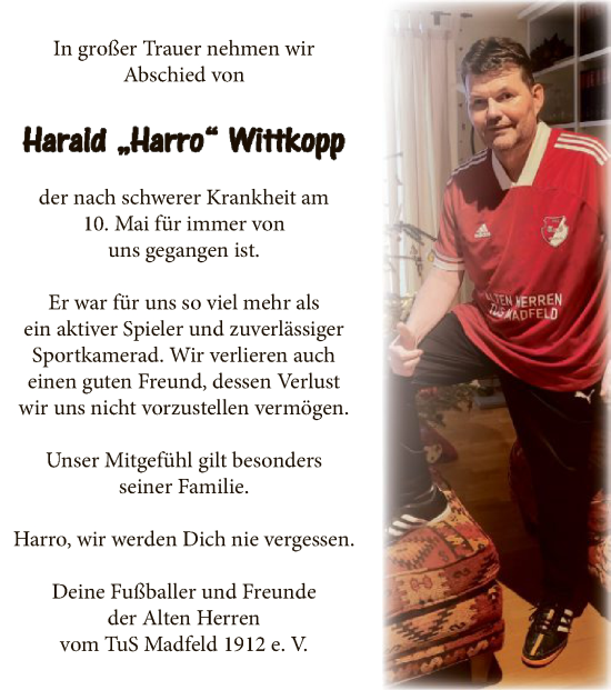 Todesanzeige von Harald Wittkopp von WA