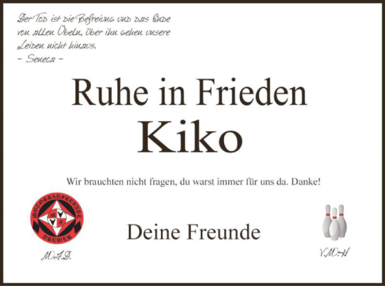 Todesanzeige von Kiko  von WA