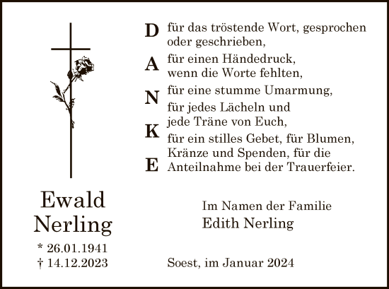 Todesanzeige von Ewald Nerling von WA