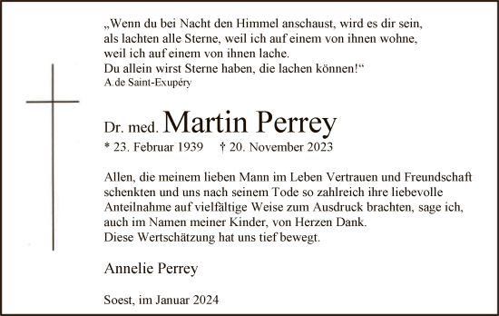 Todesanzeige von Martin Perrey von WA