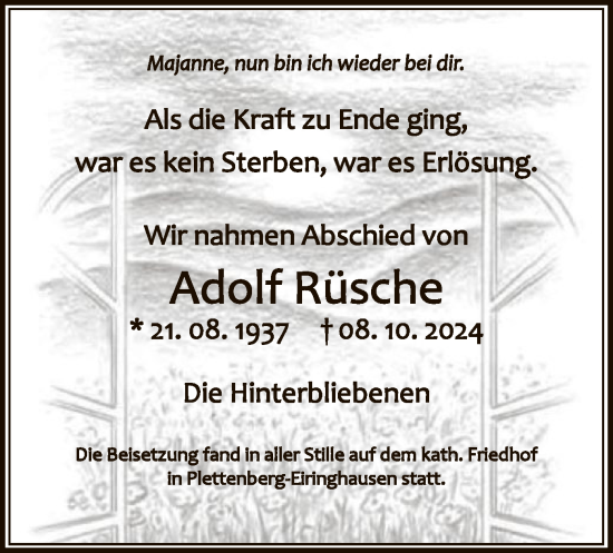 Todesanzeige von Adoolf Rüsche von WA