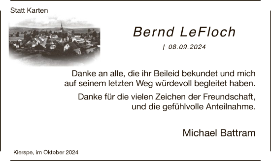 Todesanzeige von Bernd LeFloch von WA