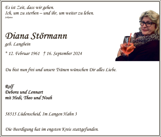 Todesanzeige von Diana Störmann von WA