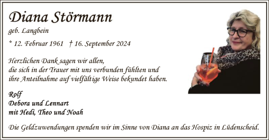 Todesanzeige von Diana Störmann von WA