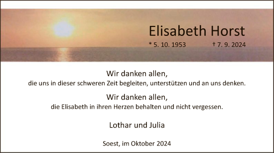 Todesanzeige von Elisabeth Horst von WA