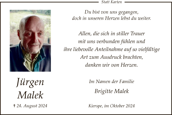 Todesanzeige von Jürgen Malek von WA