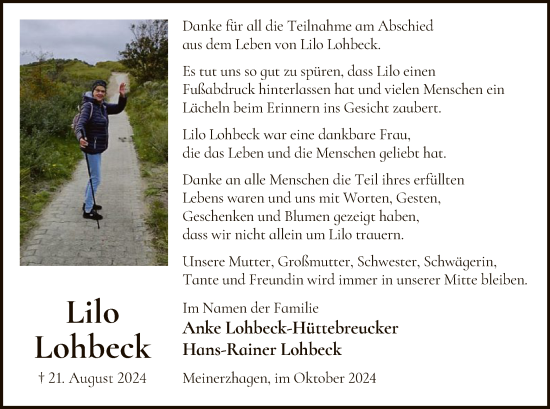 Todesanzeige von Lilo Lohbeck von WA