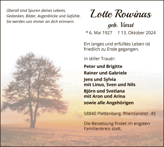 Todesanzeige von Lotte Rowinas von WA