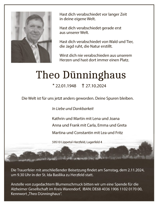 Todesanzeige von Theo Dünninghaus von WA