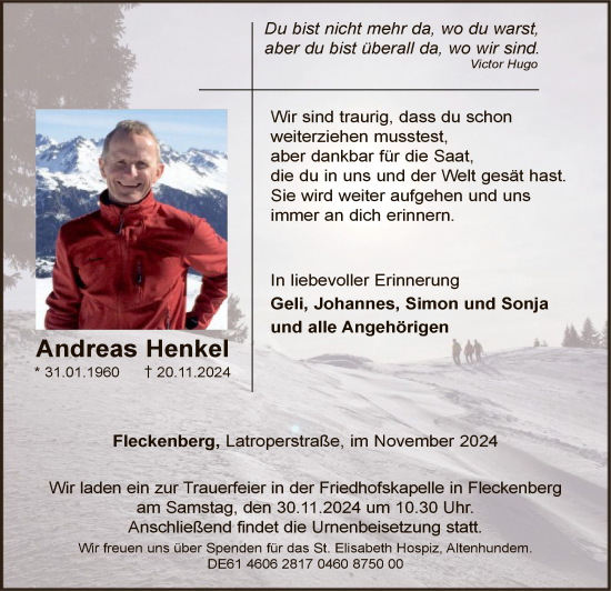 Todesanzeige von Andreas Henkel von WA