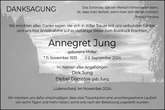 Todesanzeige von Annegret Jung von WA