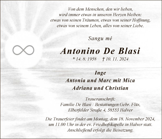 Todesanzeige von Antonino De Blasi von WA