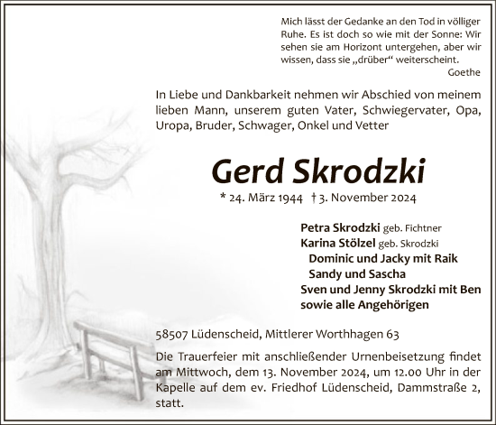 Todesanzeige von Gerd Skrodzki von WA