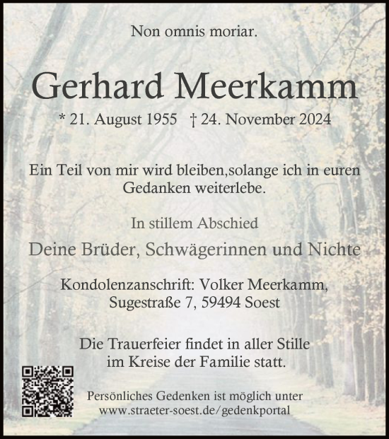 Todesanzeige von Gerhard Meerkamm von WA