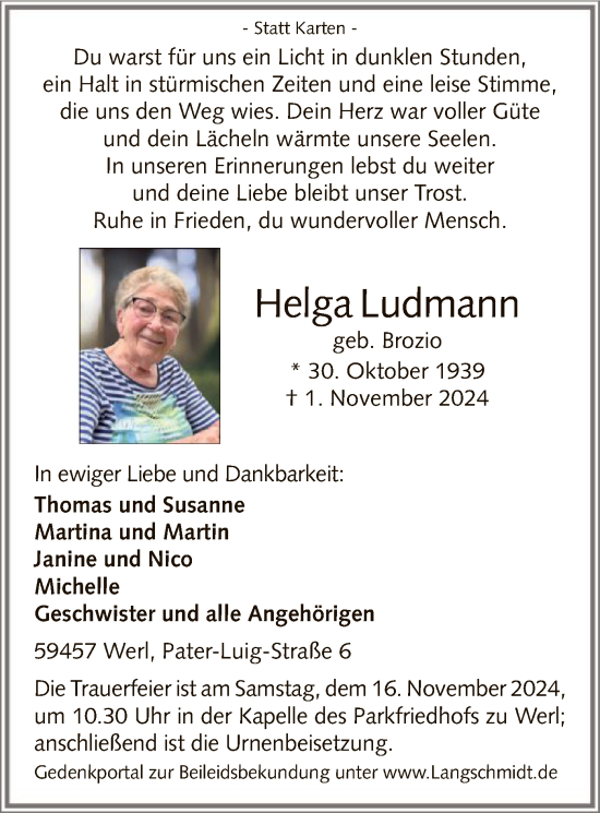 Todesanzeige von Helga Ludmann von WA