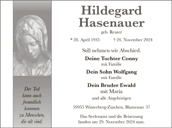 Todesanzeige von Hildegard Hasenauer von WA