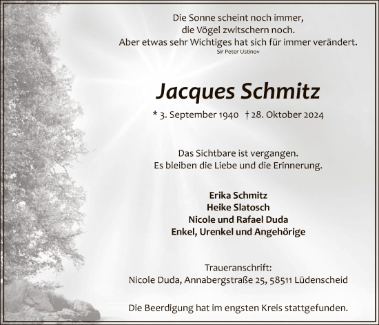 Todesanzeige von Jacques Schmitz von WA