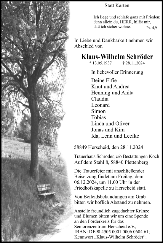 Todesanzeige von Klaus-Wilhelm Schröder von WA