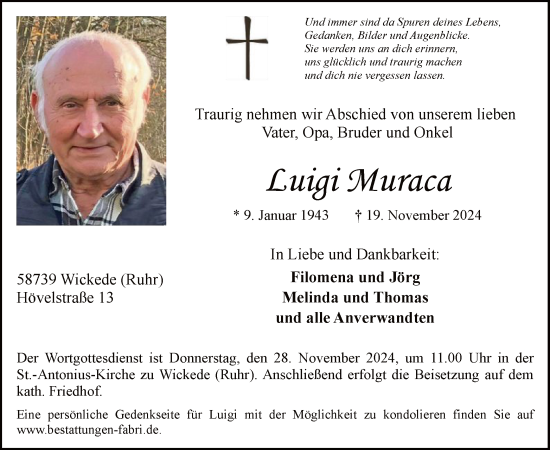 Todesanzeige von Luigi Muraca von WA