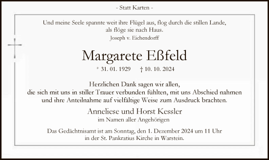 Todesanzeige von Margarete Eßfeld von WA