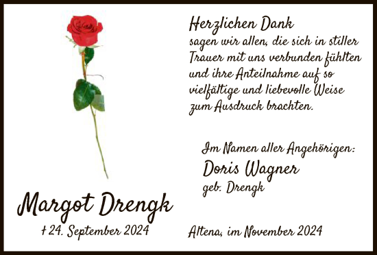 Todesanzeige von Margot Drengk von WA