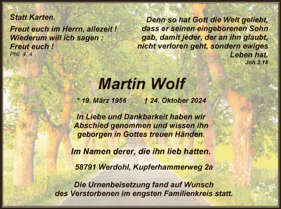 Todesanzeige von Martin Wolf von WA