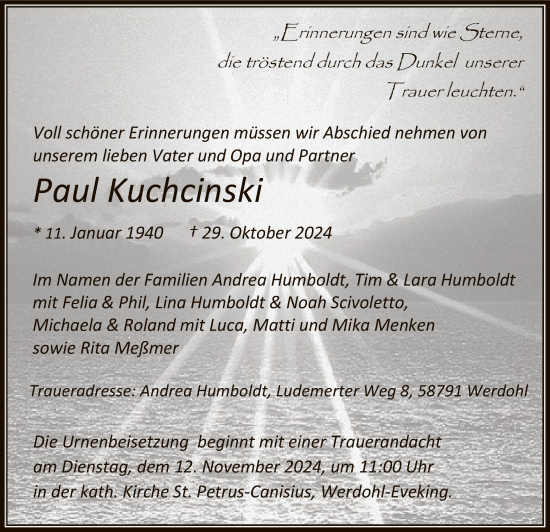 Todesanzeige von Paul Kuchcinski von WA