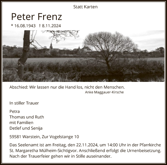 Todesanzeige von Peter Frenz von WA