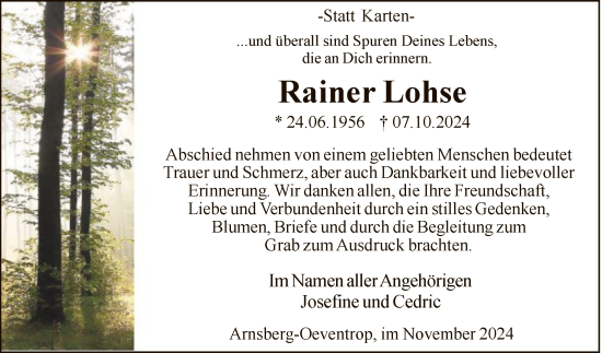 Todesanzeige von Rainer Lohse von WA