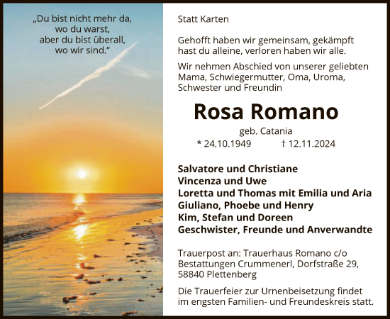 Todesanzeige von Rosa Romano von WA