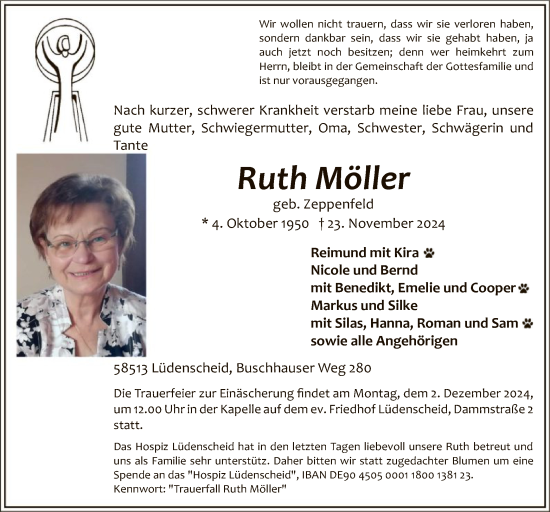 Todesanzeige von Ruth Möller von WA