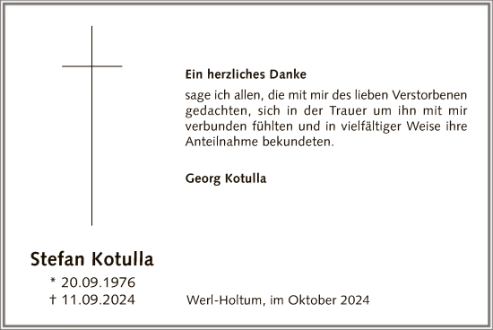 Todesanzeige von Stefan Kotulla von WA