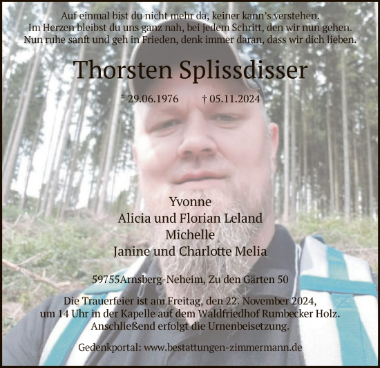 Todesanzeige von Thorsten Splissdisser von WA