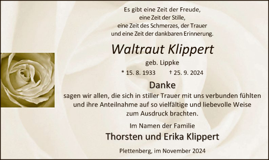 Todesanzeige von Waltraut Klippert von WA