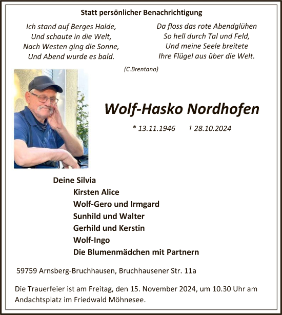 Todesanzeige von Wolf-Hasko Nordhofen von WA