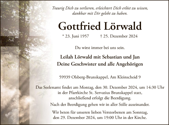 Todesanzeige von Gottfried Lörwald von WA