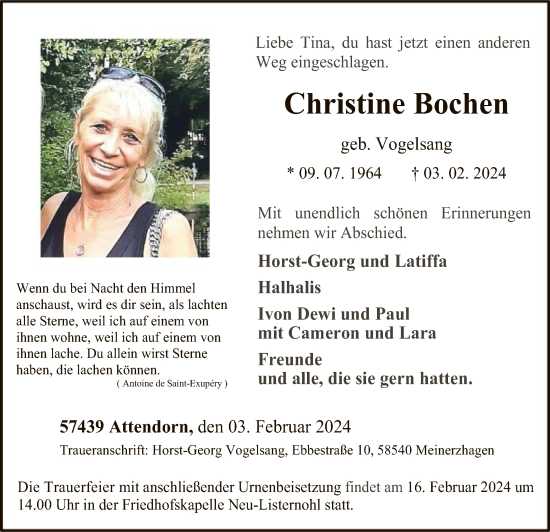 Todesanzeige von Christine Bochen von WA