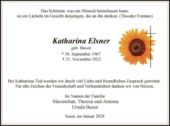 Todesanzeige von Katharina Elsner von WA