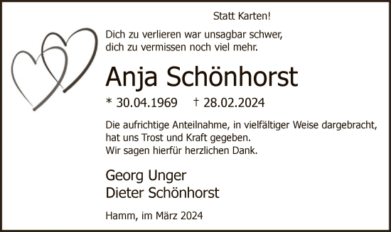 Todesanzeige von Anja Schönhorst von WA