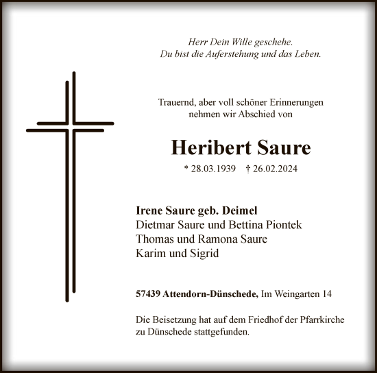 Todesanzeige von Heribert Saure von WA