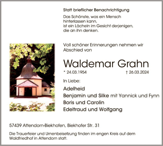 Todesanzeige von Waldemar Grahn von WA