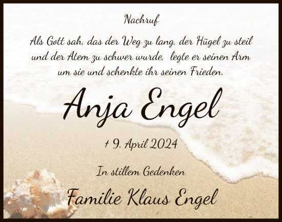 Todesanzeige von Anja Engel von WA