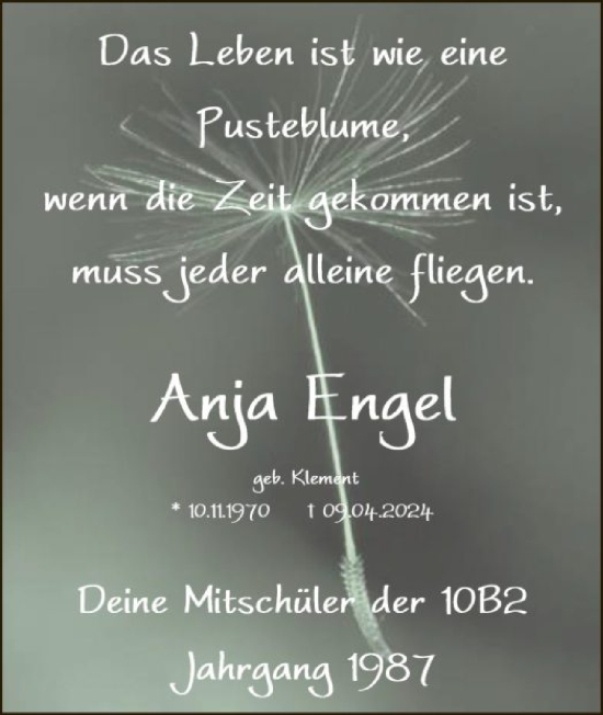 Todesanzeige von Anja Engel von WA