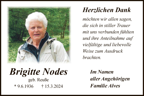 Todesanzeige von Brigitte Nodes von WA