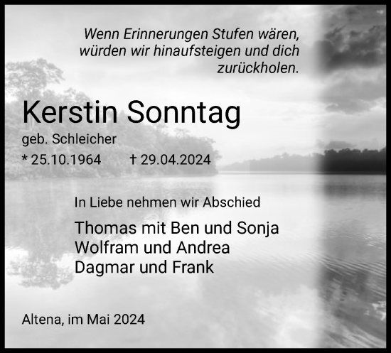 Todesanzeige von Kerstin Sonntag von WA