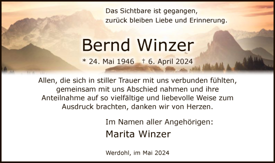 Todesanzeige von Bernd Winzer von WA