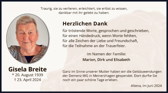 Todesanzeige von Gisela Breite von WA