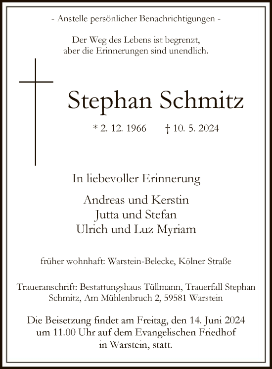 Todesanzeige von Stephan Schmitz von WA