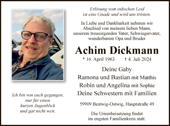 Todesanzeige von Achim Dickmann von WA