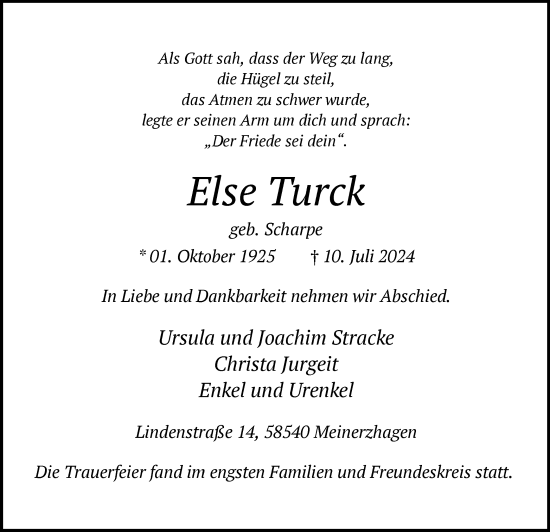 Todesanzeige von Else Turck von WA